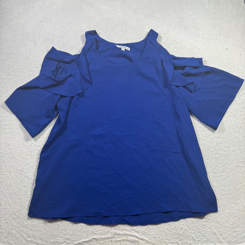 Umgee Cold Shoulder Ruffle Blouse Womens XL Royal Blue Good Crepe Top Boho